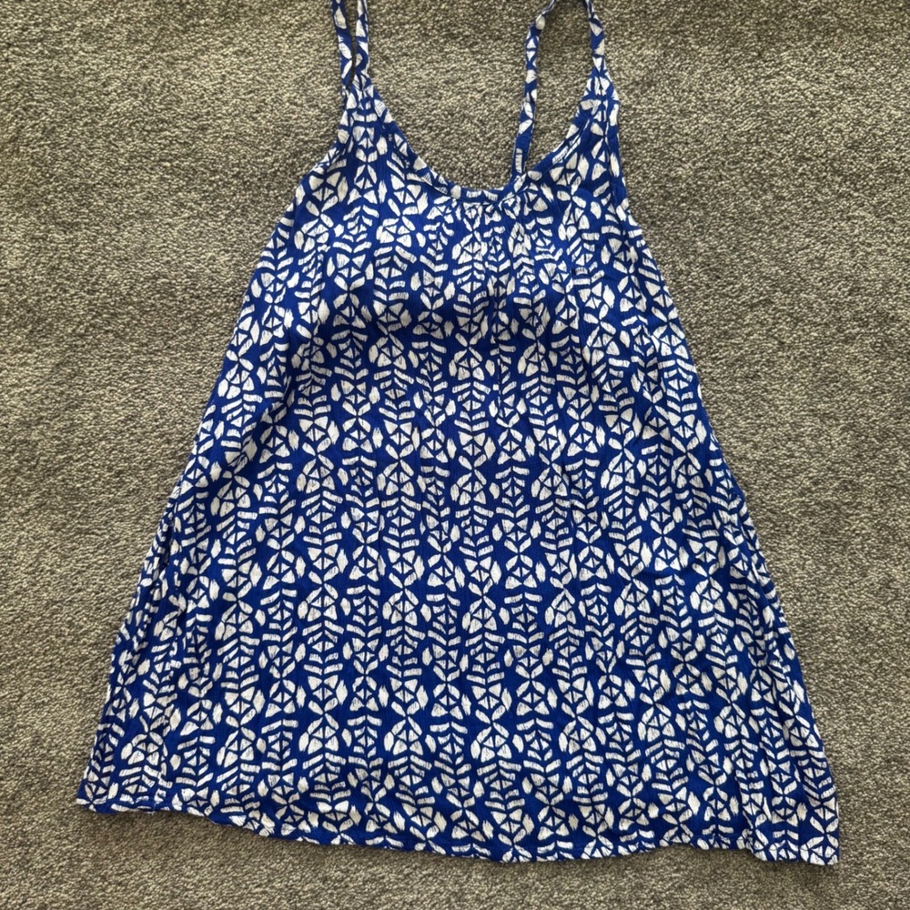 Makai Beach Hawaii Blue White Geometric Print Beach Coverup Dress Womens Medium